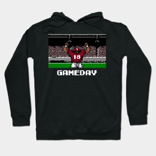 Crimson and White Gameday Retro 8 Bit Linebacker Football Hoodie